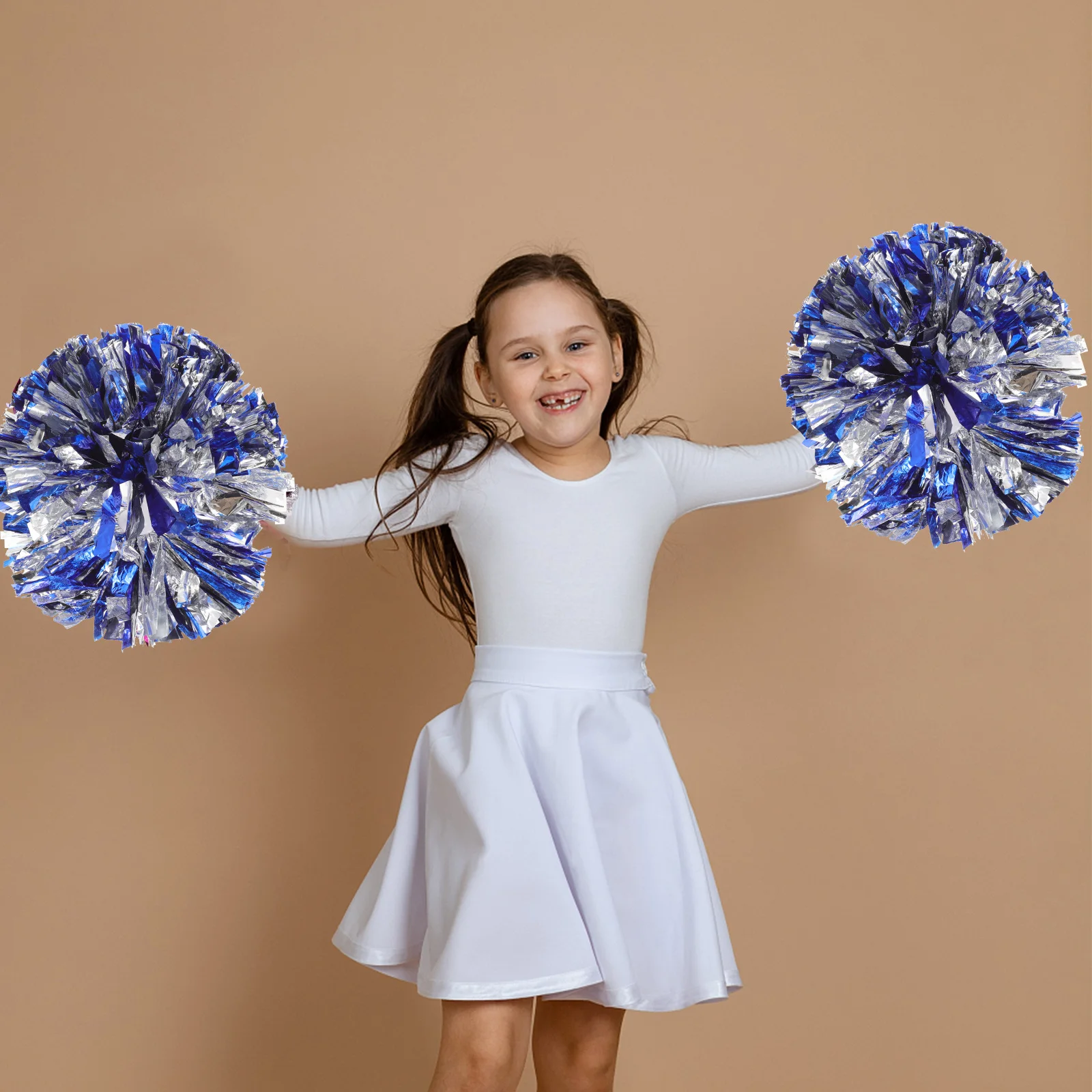 

2pcs Handheld Pompoms Blue White Metallic Foil Hand Flowers For Sports Events Dance Performance Cheerleading Props Aerobics