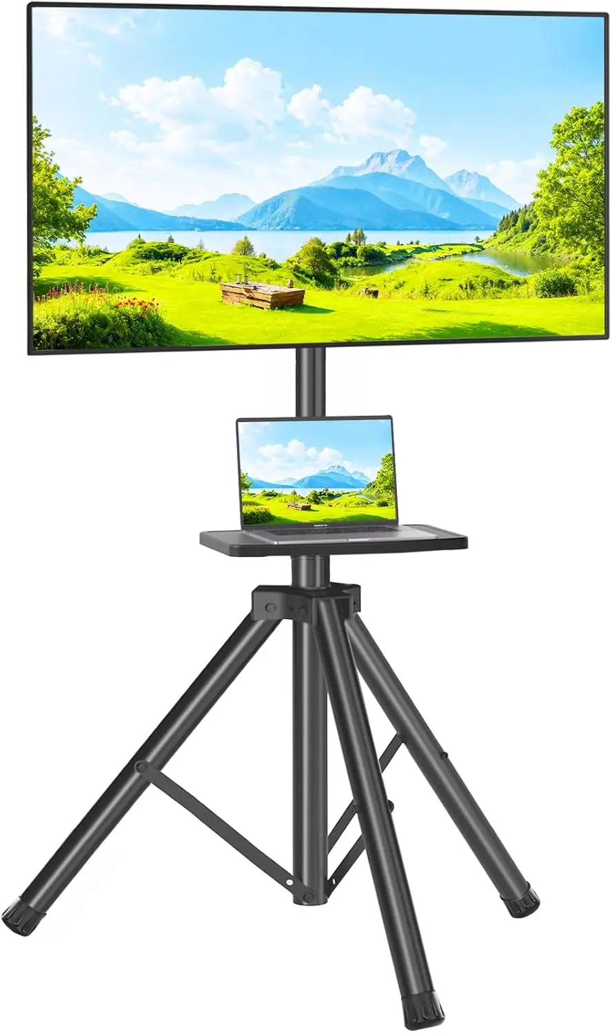 

Portable TV Stand with Shelf for 23-80 Inch Screens, Tilt & Height Adjustable, Holds 100lbs, Max VESA 600x400mm
