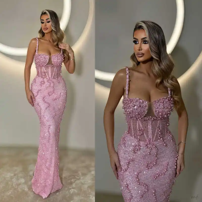 

Роскошные вечерние платья Русалка с аппликациями и блестками Спагетти Stap Тюлевое платье для выпускного вечера Vestido De Noite по индивидуальному заказу