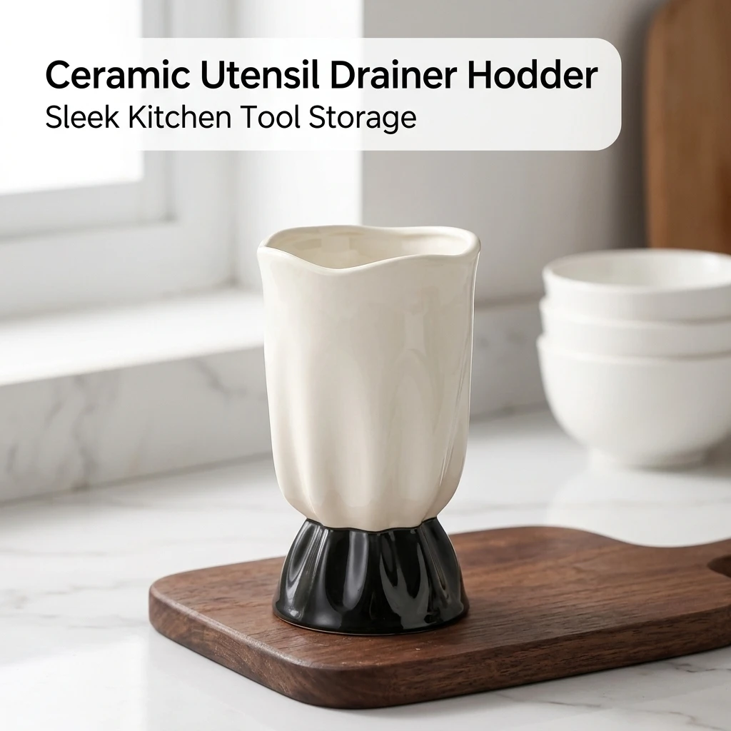 1pc Cutlery Caddy Modern Ceramic Utensil Holder for Home Kitchen Countertop Storage Organizer Durable Easy-Clean Tableware