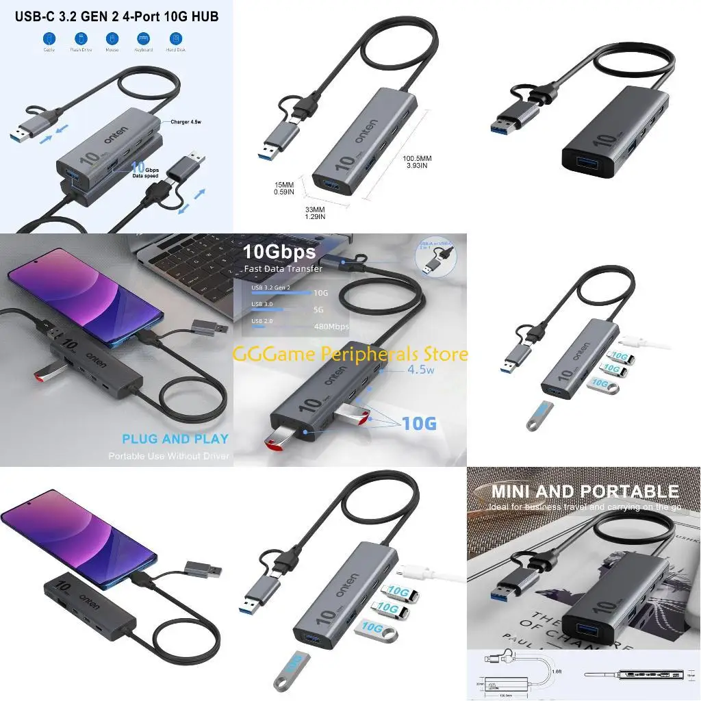 

U55B AluminumAlloy USB Adapter HUB for Notebooks 5 in 1 TypeC Hub & Data Transfer