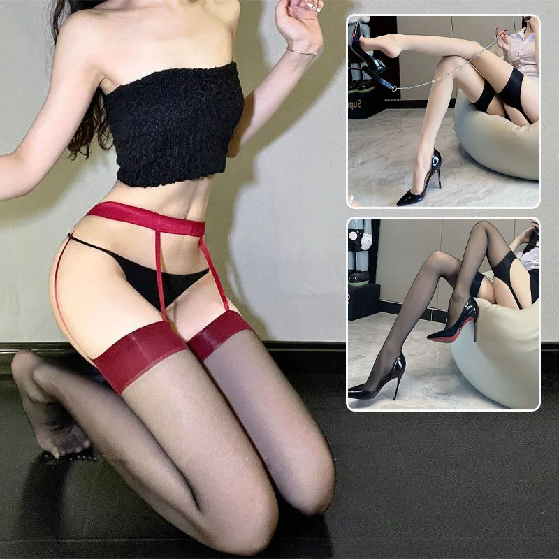 

Sexy Lingerie Garter Stockings with Belt Color Matching Lady TIghts Sling One-Piece Pantyhose Summer Thin Long Socks Women Girls