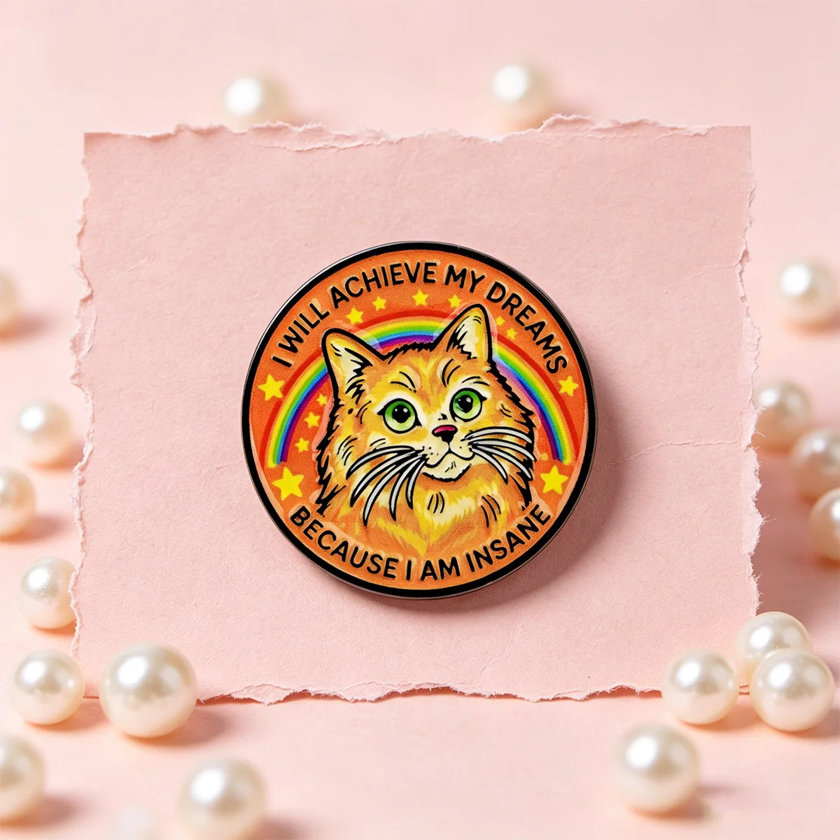 I WILL ACHIEVE MY DREAMS BECAUSE I AM INSANE Enamel Pin Cute Cat Brooch Lapel Pins Badge Animal Jewelry Friends Gifts