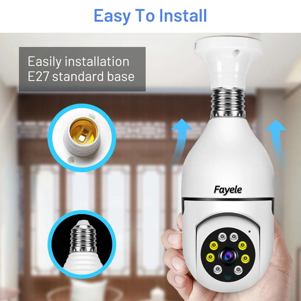 Security Wifi Bulb Camera 3MP Color Night Audio Video Surveillance PTZ Camera Wireless E27 Lamp Holder Auto Tracking IP Camera