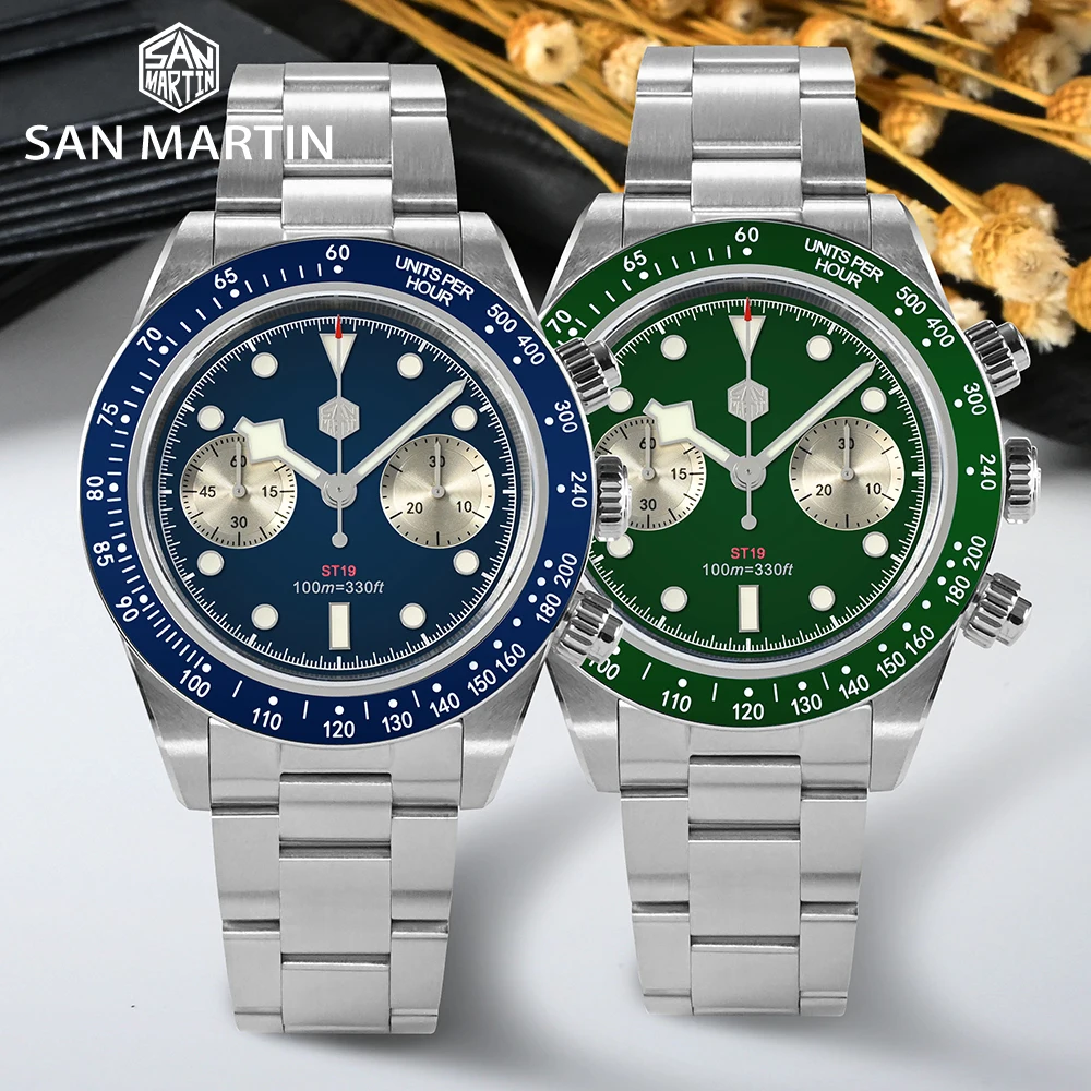 San Martin ใหม่ 40 มม.Panda BB Chronograph Mens นาฬิกากีฬาแฟชั่นสไตล์ ST1901 คู่มือ Mechanical Sapphire กันน้ํา 100M BGW-9