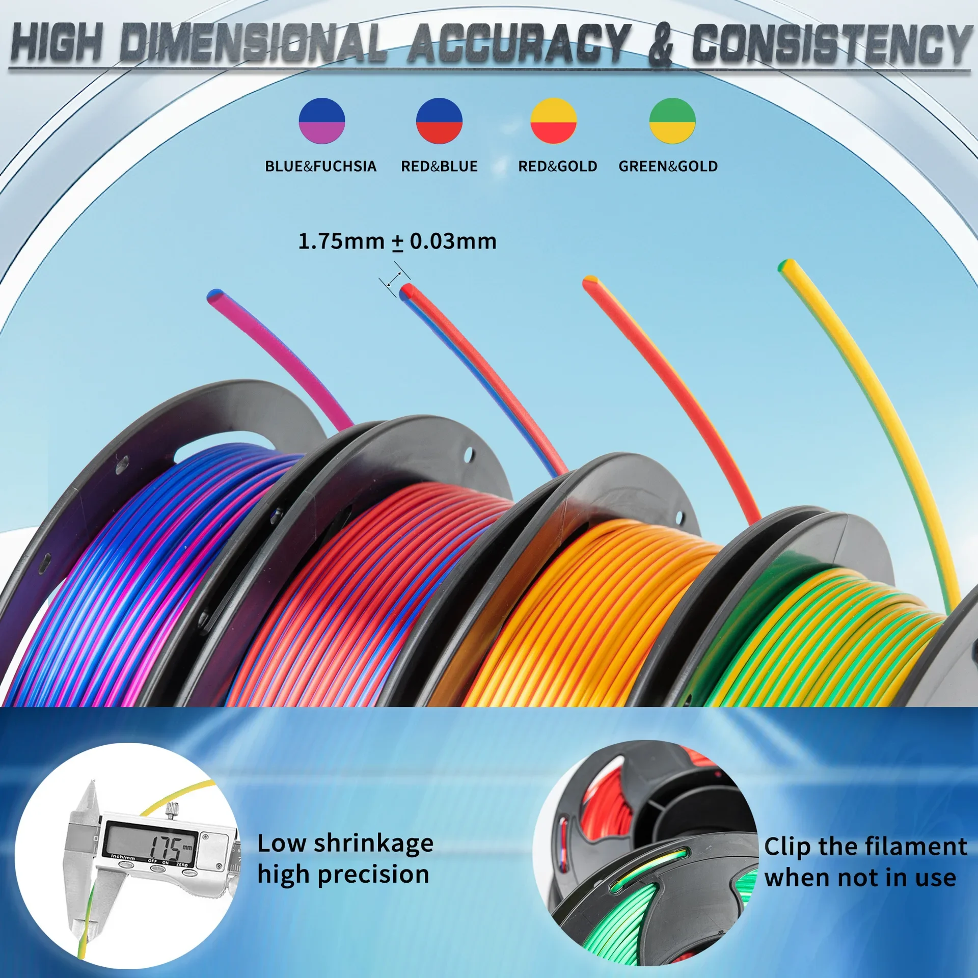 

3D printing consumables PLA silk two-color consumables 200G silk PLA consumables compatible with Tuozhu Chuangxiang printer Gift