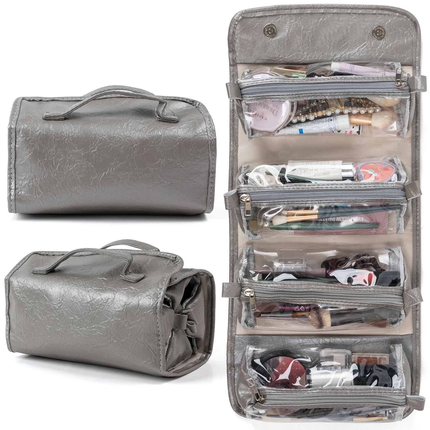 

4-in-1 Cosmetic Bag Detachable PU Storage Bags Removable Compartments & Waterproof Makeup Bag