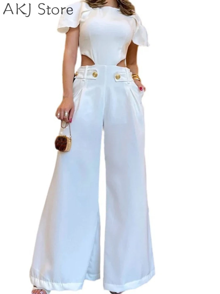 

Women Summer Solid Wide Leg Jumpsuits Romper