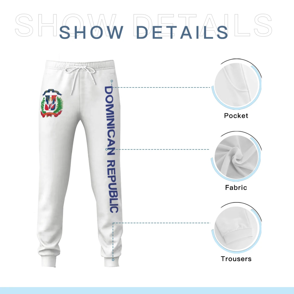 Mens Sweatpants Dominican Republic Emblem Flag Pants with Pockets Joggers Soccer Football Sports Sweat With Drawstring