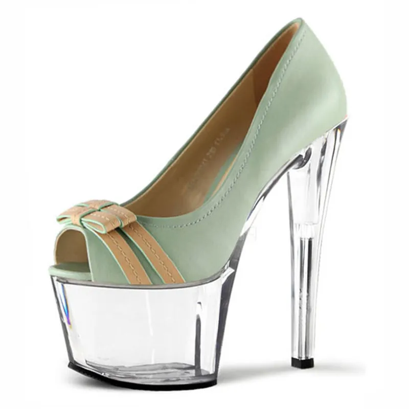 

Spring and Summer Open-Toe High Heels 17cm Crystal Sole Bow Decoration, Stage Performance Single Shoe