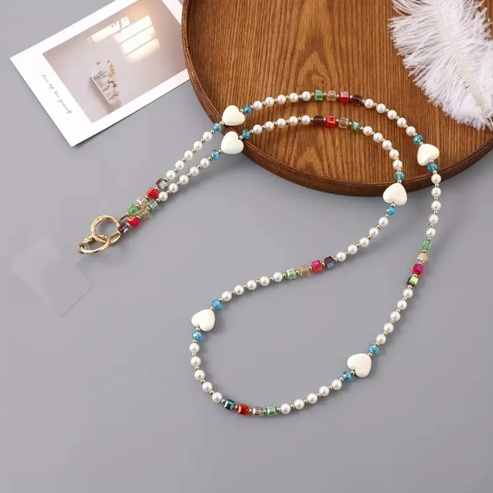 

With Patch Beaded Crossbody Phone Chain Bag Chain Love Heart Mobile Phone Crossbody Strap Sweet Anti Loss Phone Neck Straps
