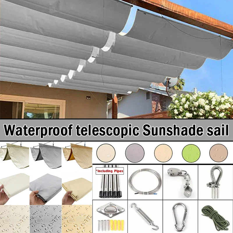 Width 2~4m Outdoor Telescopic Awning with Installation kit Summer Rainproof Sun Shade Sail Pergolas Retractable Sunshade Net