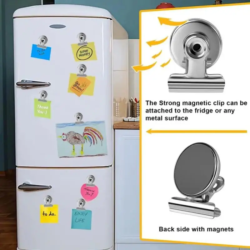 Metal Fridge Magnetic Clip With Anti-scratch Sticky Pads Whiteboard Photo Wall Metal Storage Hook Kitchen Recipes Magnets Clamp