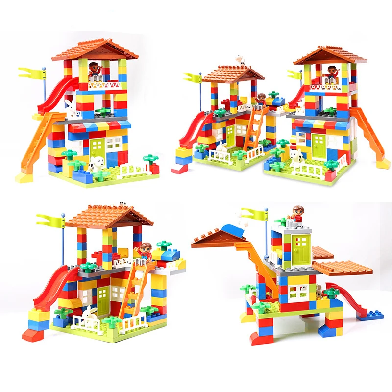 Diy Colorful City House Roof Big Particle Building Blocks Castle Educational Toy For Children Compatible Legoinglys Duplo Slide