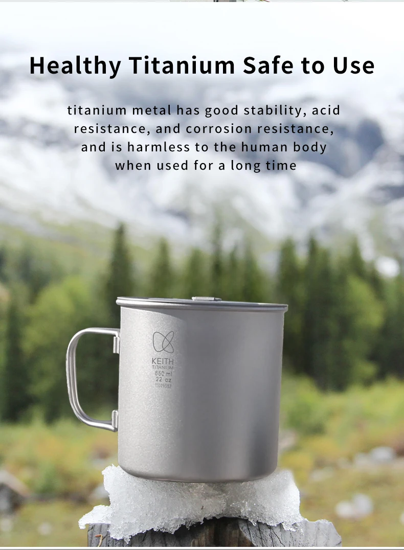 KEITH Titan-Becher mit Klappgriff, Einwandige Ultraleichte Camping-Tasse für Outdoor-Rucksacktouren, Wandern & Herdplattengeeignet – Detail 2