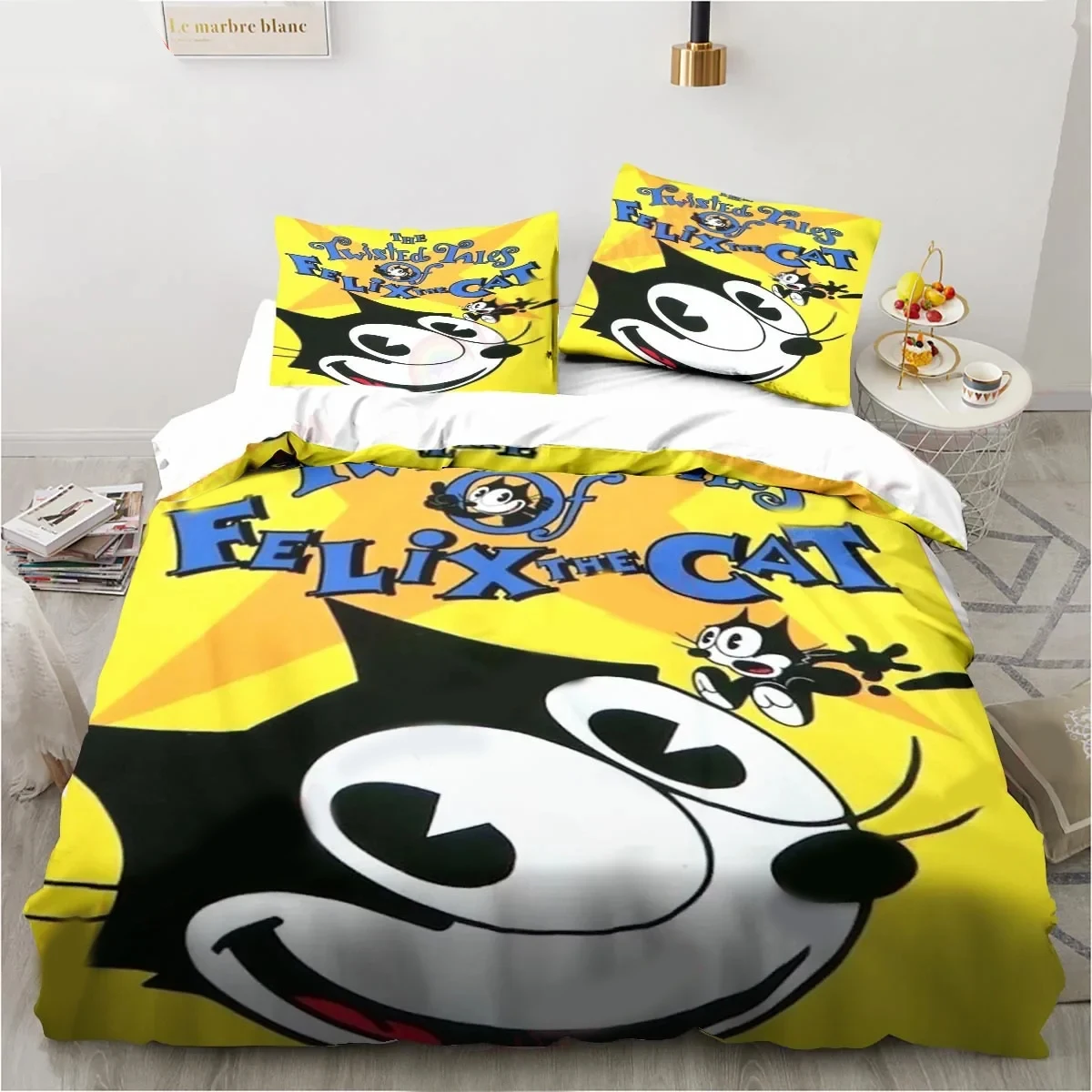 Cute F-Felix Cat Cartoon Bedding Set,Duvet Cover Comforter Bed Set Quilt Cover Pillowcase,King Queen Twin Size Boys Girls Adults view 4