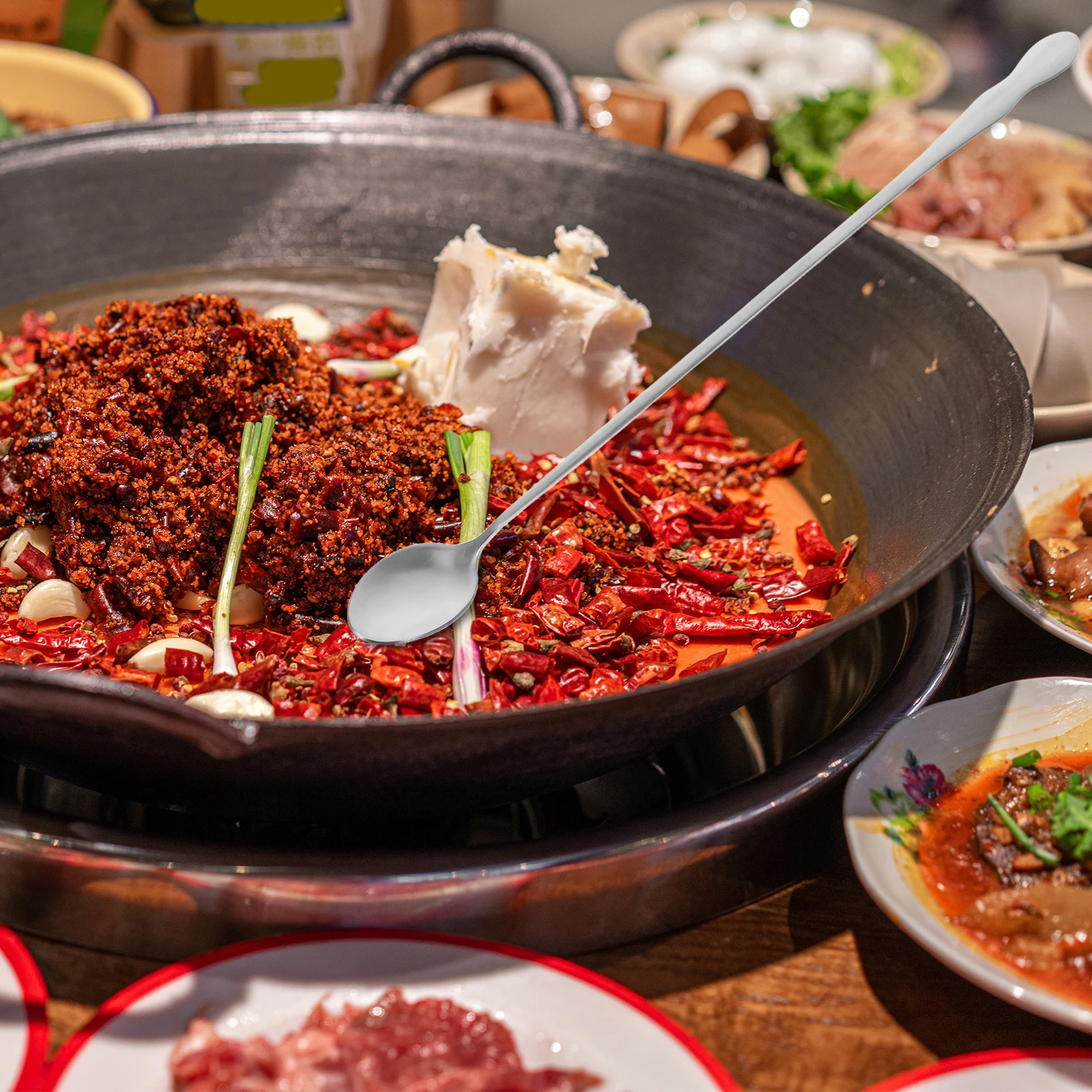 

2Pcs 32Cm Stainless Steel Cooking Spoon Deep Pots Narrow Bottles Hot Pot Soup Stirring Versatile Use Stainless Steel Tableware