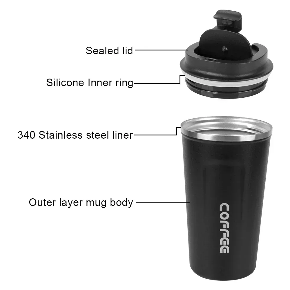 Thermo Cafe Car Thermos Mug for Tea Water Coffee Leak_Proof Travel Thermo Cup Coffee Mug 380/510ML Double Stainless SteelThermo