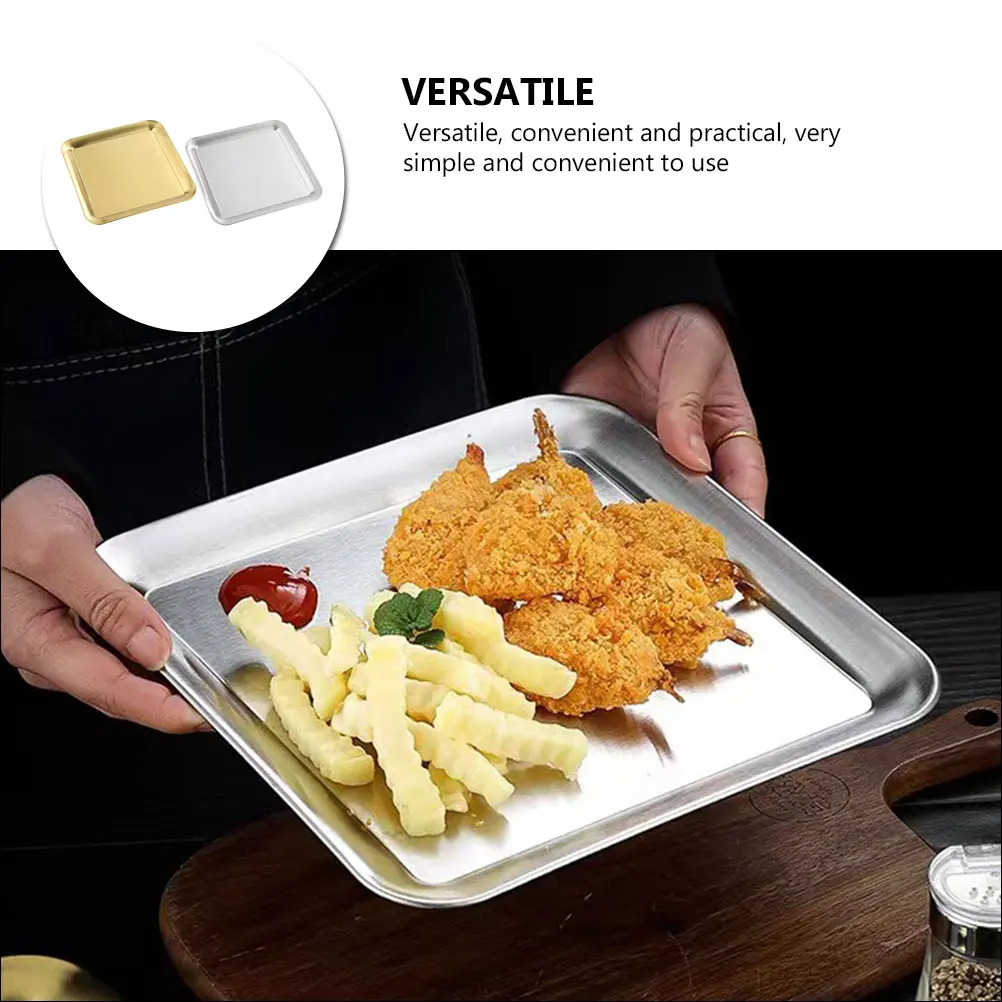 

2Pcs 304 Stainless Steel Square Baking Pan Thickened Golden Silver Food Tray Oven BBQ Metal Trays For Cooking Bake Plates