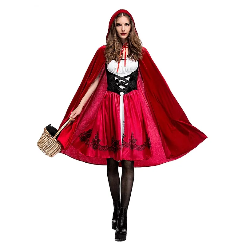 Costume da Halloween per adulti Mantello da donna Cappuccetto Rosso Vestito Abiti per spettacoli teatrali Abito cosplay per festival di fantasmi