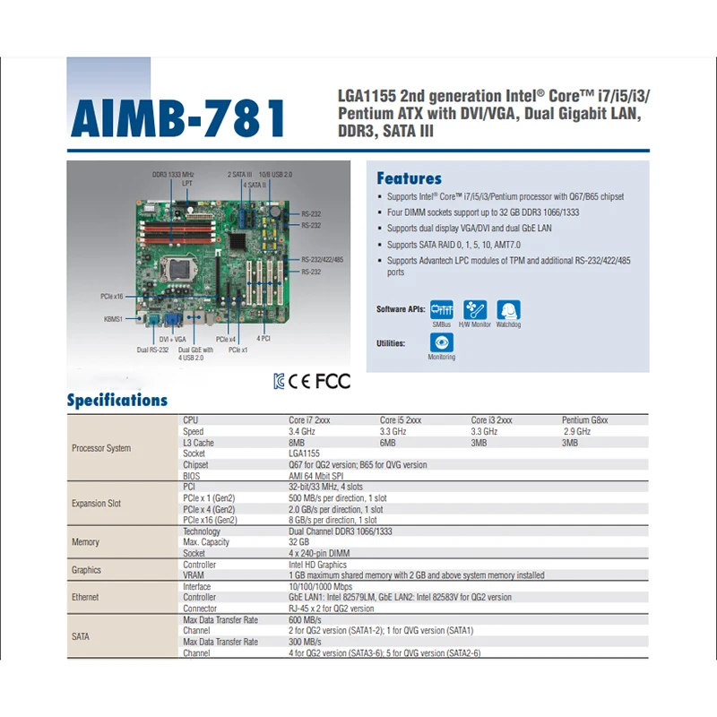 ل Advantech اللوحة الأم الصناعية منفذ شبكة واحدة AIMB-781 REV A1 AIMB-781QVG-00A1E