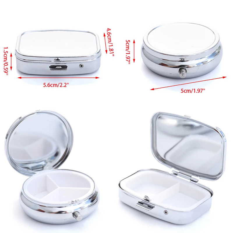 1pc New Waterproof Metal Pill Organizer Portable Round Square Pill Box Pill Container Weekly Pill Splitter Box