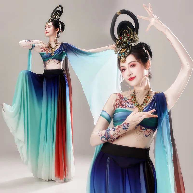 

Classical Dance Performance Costume Exotic Loulan Kingdom Women Pipa Tour Dunhuang Flying Sky Hanfu Dance FeiTian Costume TP041