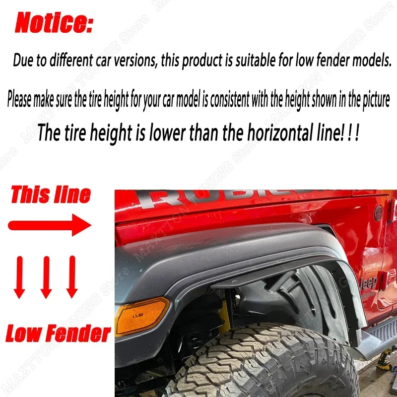 Front Rear Car Wheel Low Fender Arch Mudguard Splash Extensions Strip Exterior Parts for Jeep Wrangler JL 2018-2023 Tuning