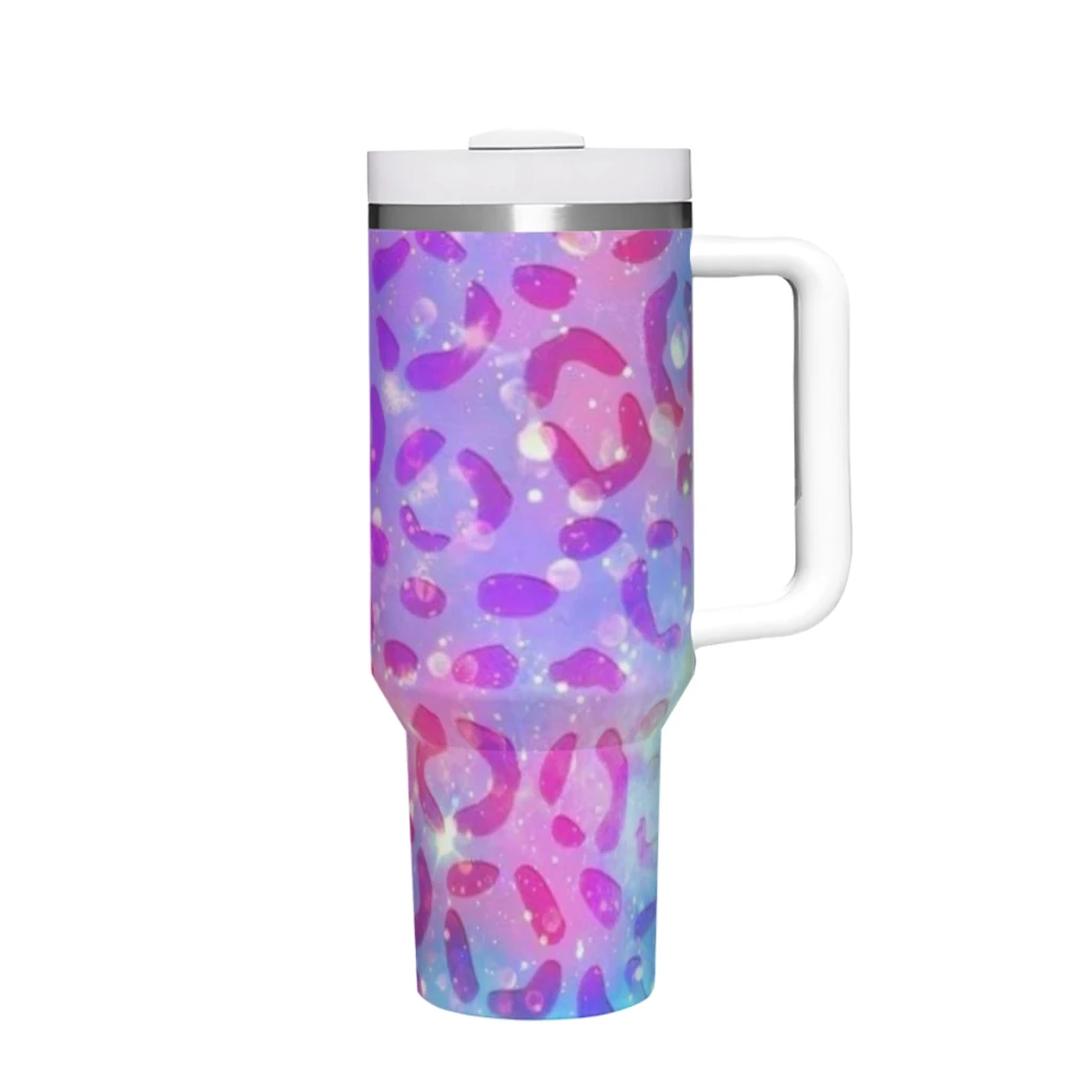 Car Travel Mugs Colorful Leopard Sparkly Stainless Steel 304 Tumbler Water Bottle 40oz/1200ml