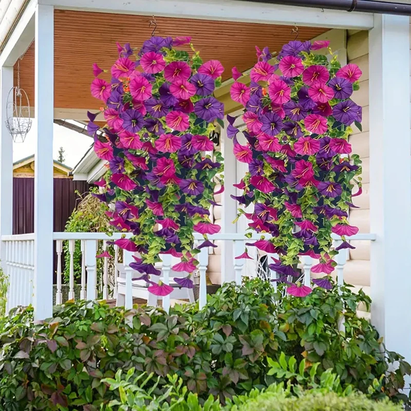 Outdoor Wedding Party Garden Yard Decor Artificial Morning Glory Wall Hanging Simulation Flowers Rattan Home Decoration