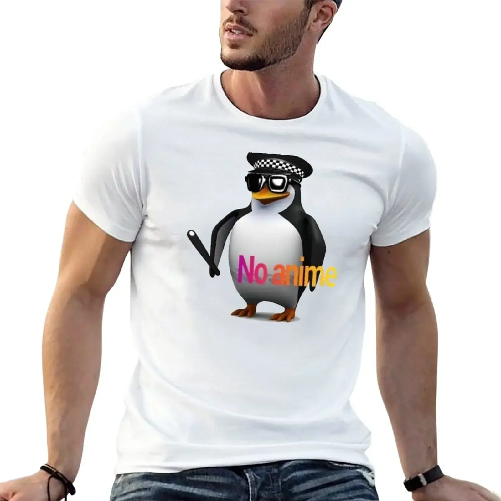 NO anime allowed penguin cop T-Shirt anime tshirt Blouse shirts graphic tees quick drying tee shirts for men