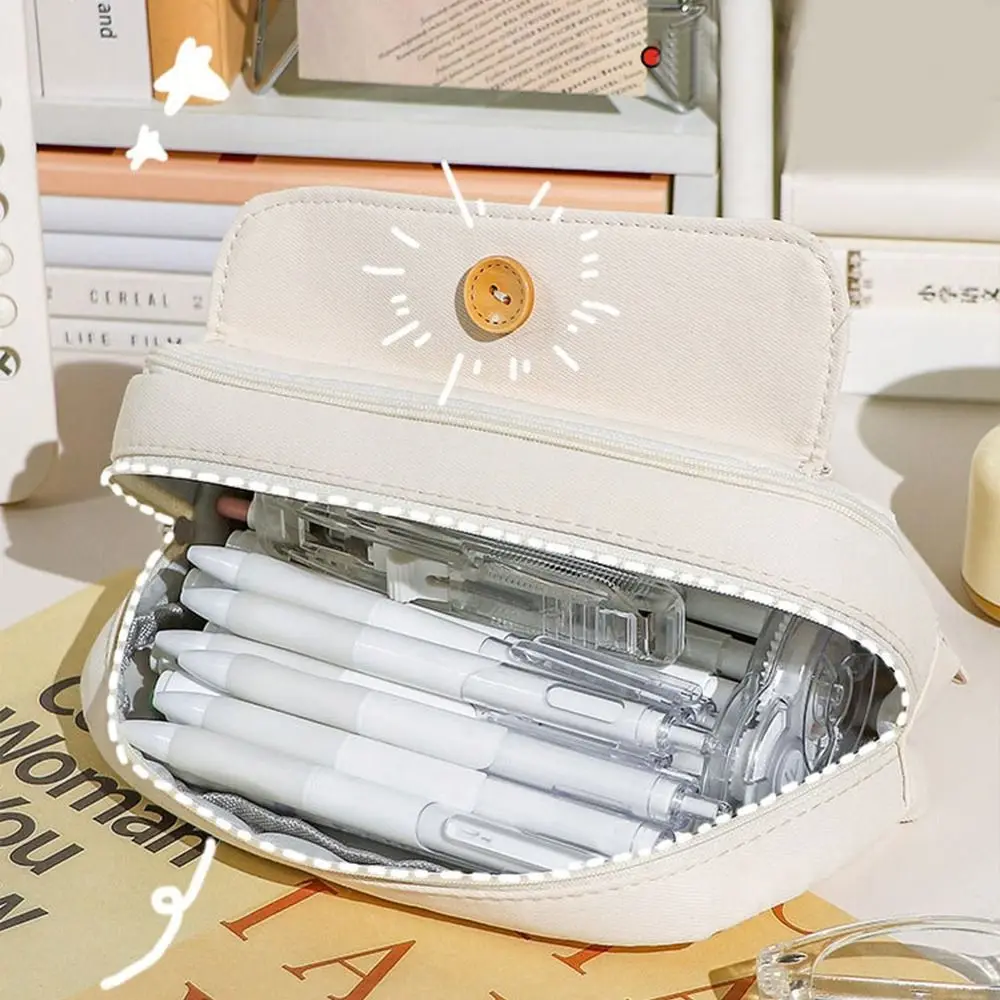 5 Color Large Capacity Desktop Storage Pouch Korean Style Multi-layer Makeup Cosmetic Pouch Pencil Holder Office Supplies