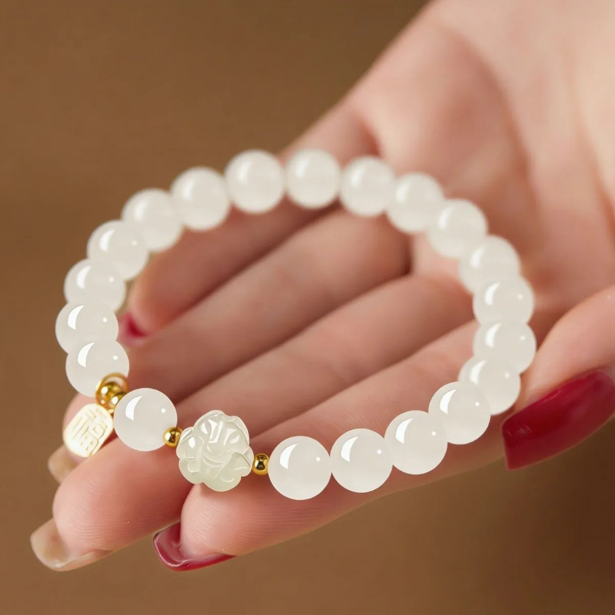 2026 New Natural Hetian White Jade Bracelet Women 12 Chinese Zodiac Lucky Beads Birth Year Elegant Jewelry Gift for Girlfriend