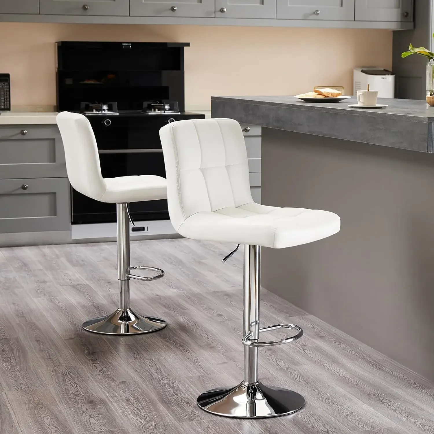 Bar Stools Set of 4, 24 inch Counter Height Bar Stools, Upholstered Modern Kitchen Barstools with Metal Base, PU Leather Saddle image 2