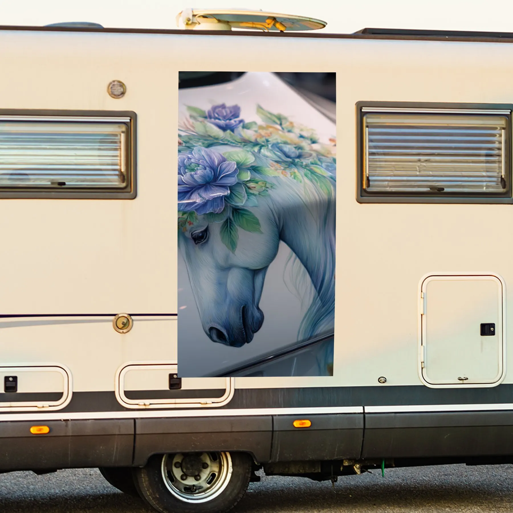 

Лошадь с цветочным декором - виниловая наклейка на заднюю часть автофургона, водонепроницаемые самоклеящиеся виниловые наклейки для хвоста и бампера, украшение -