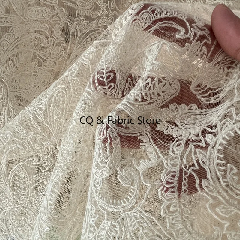 

Sequins Floral Mesh Cotton Embroidered Lace for Dress Wedding Decoration Accessories By The Yard