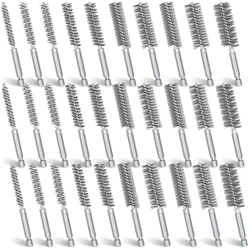 

AS60-30 Pcs Bore Brush For Drill Wire Bore Cleaning Brush Set Impact Driver 1/4 Inch Hex Shank