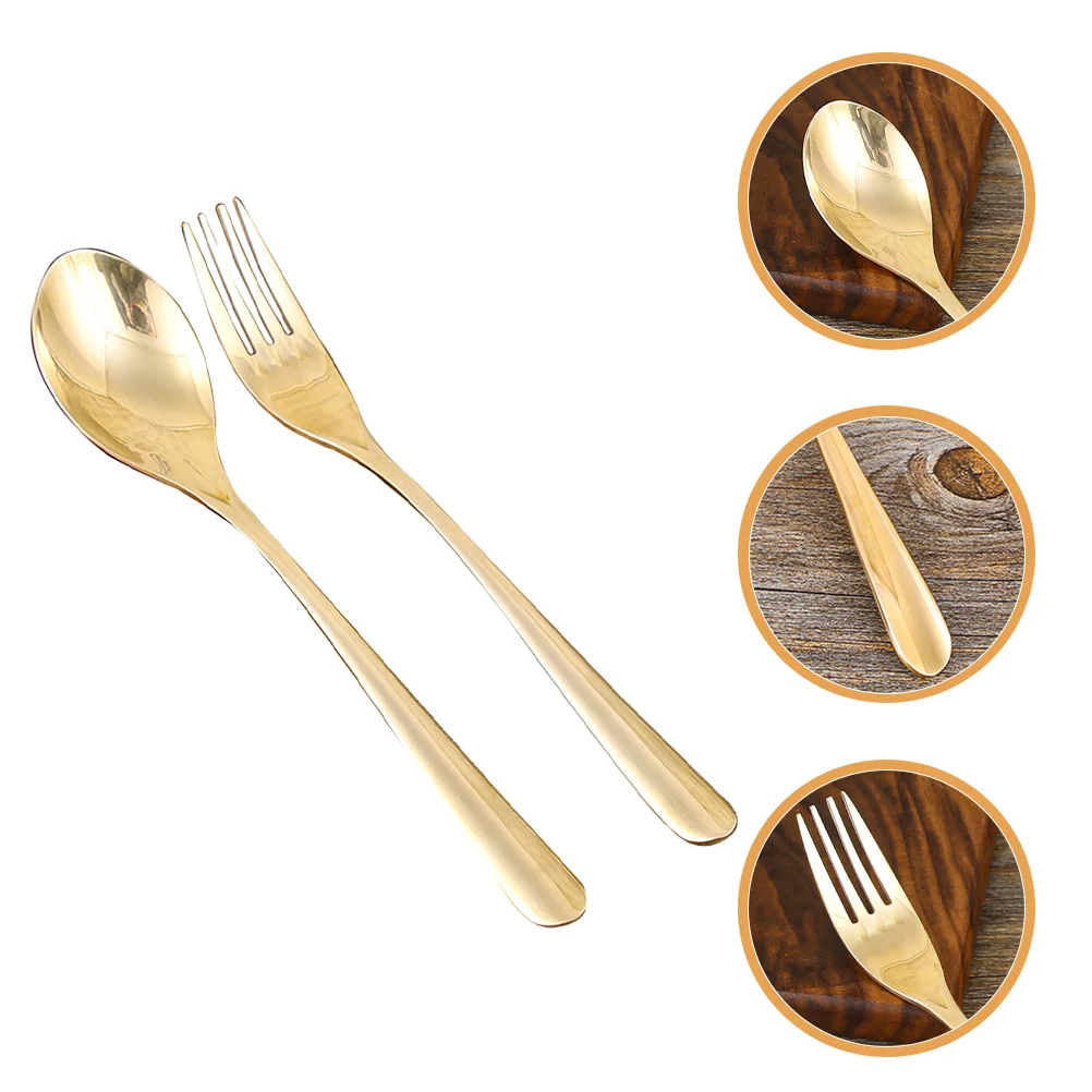 

Flatware Brass Fork Spoon Cutlery Kitchen Essentials Tableware Golden Home Serving Utensils