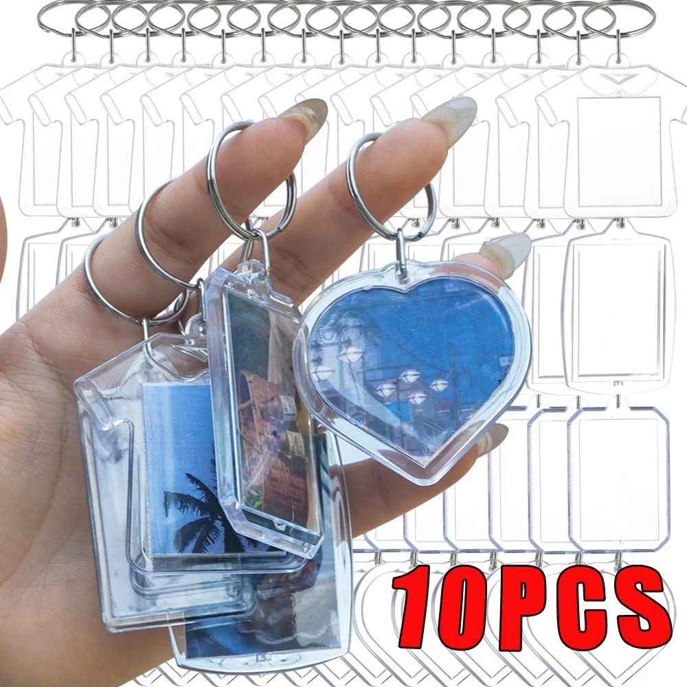 10Pcs Blank Acrylic Picture Keychain DIY Clear Insert Photo Split Key Ring Frame Key Chains Couple Anniversary Graduation Gifts