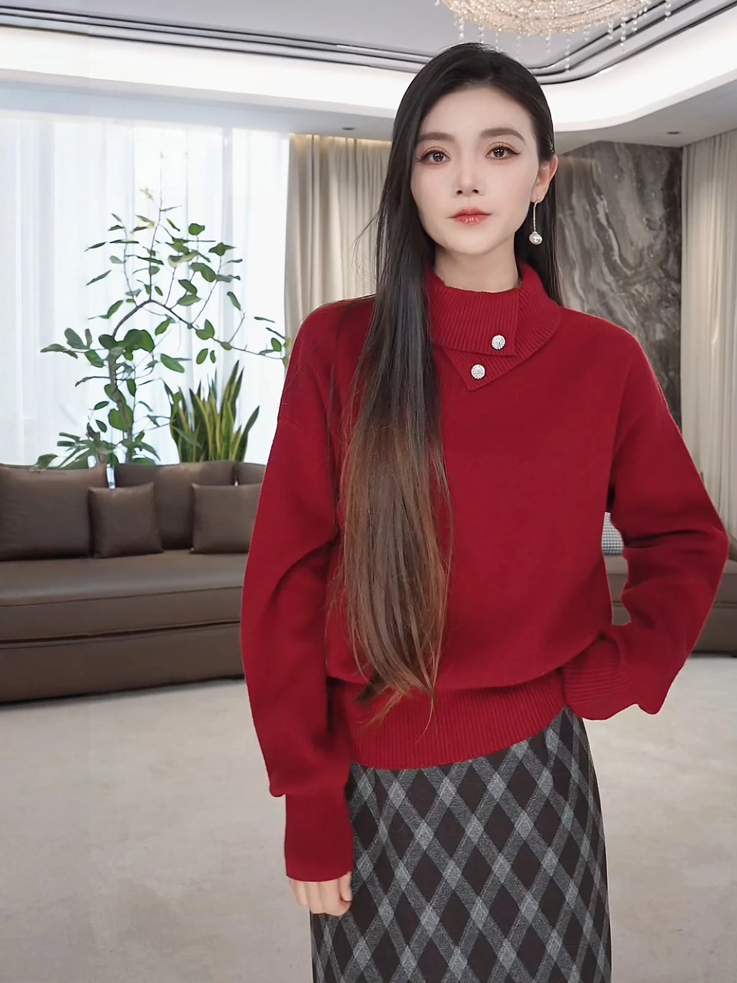 

Шикарный красный вязаный утепленный свитер-кардиган для женщин: модный осенне-зимний трикотаж, повседневный, комфортный крой