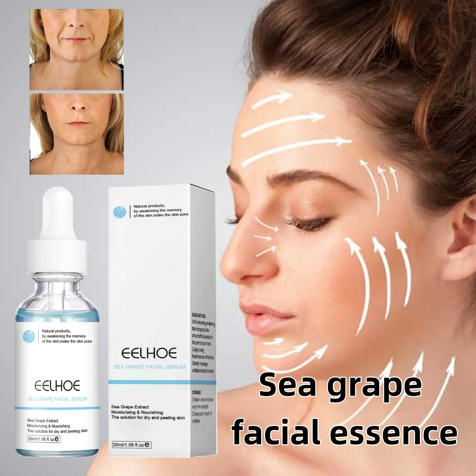 Sea Grape Facial Essence Lifting Firming Serum Reduces Wrinkles Shrinks Pores Improves Rough Skin Moisturizes Face Care Products