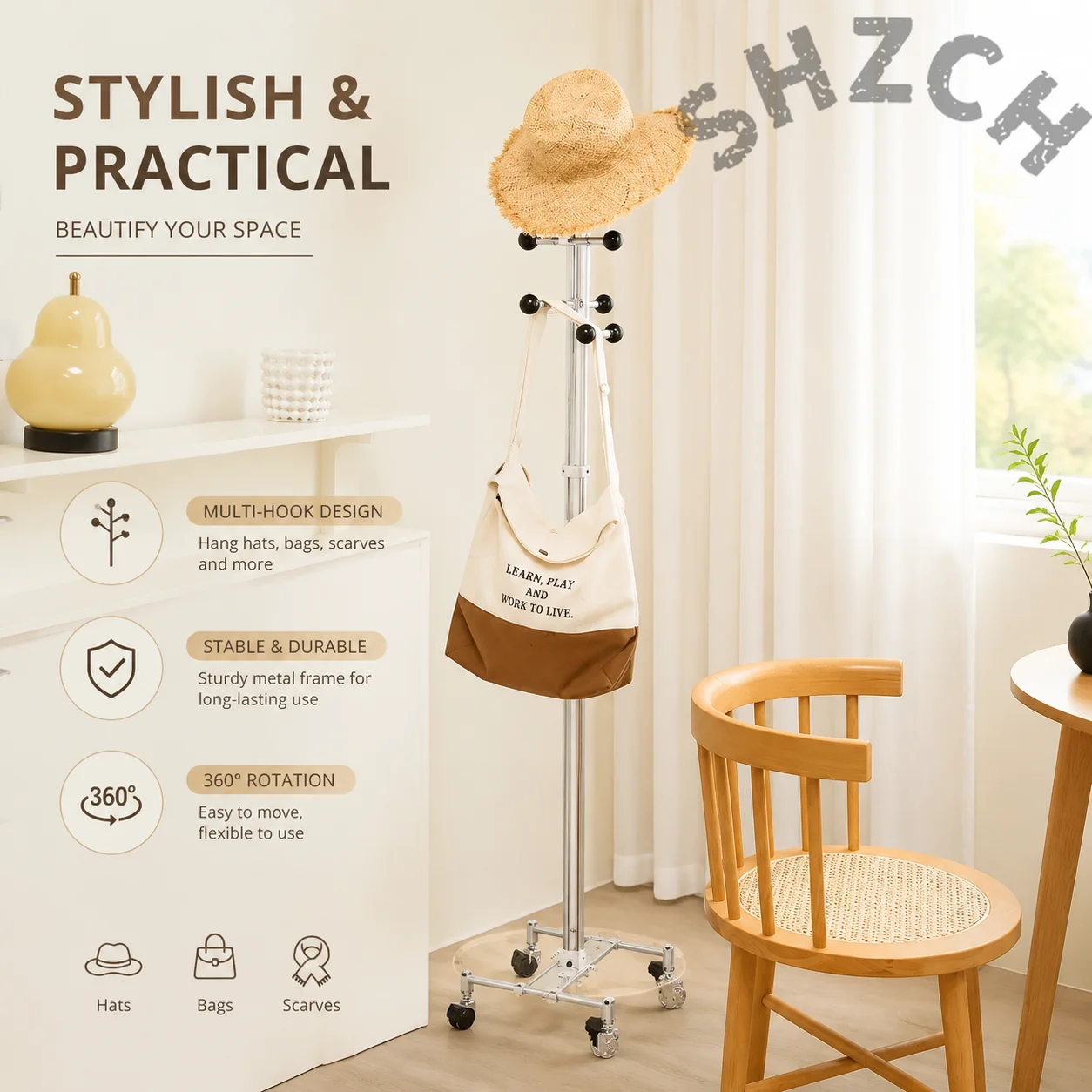 Adjustable Metal Clothing Rack for Bedroom or Entryway – Space-Saving, Movable Garment Stand with Optical Axis Design