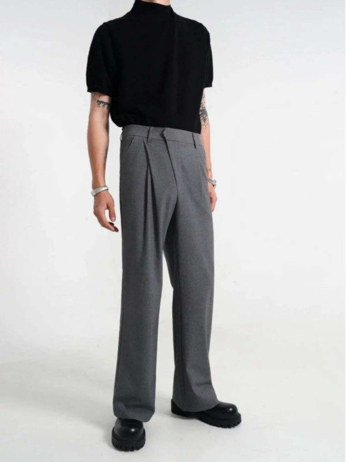 

Folded Wide Leg Suit Pants Men's Casual Trousers Draped Slimming Straight Cut Commute High-End Simple Sle Youth Faion