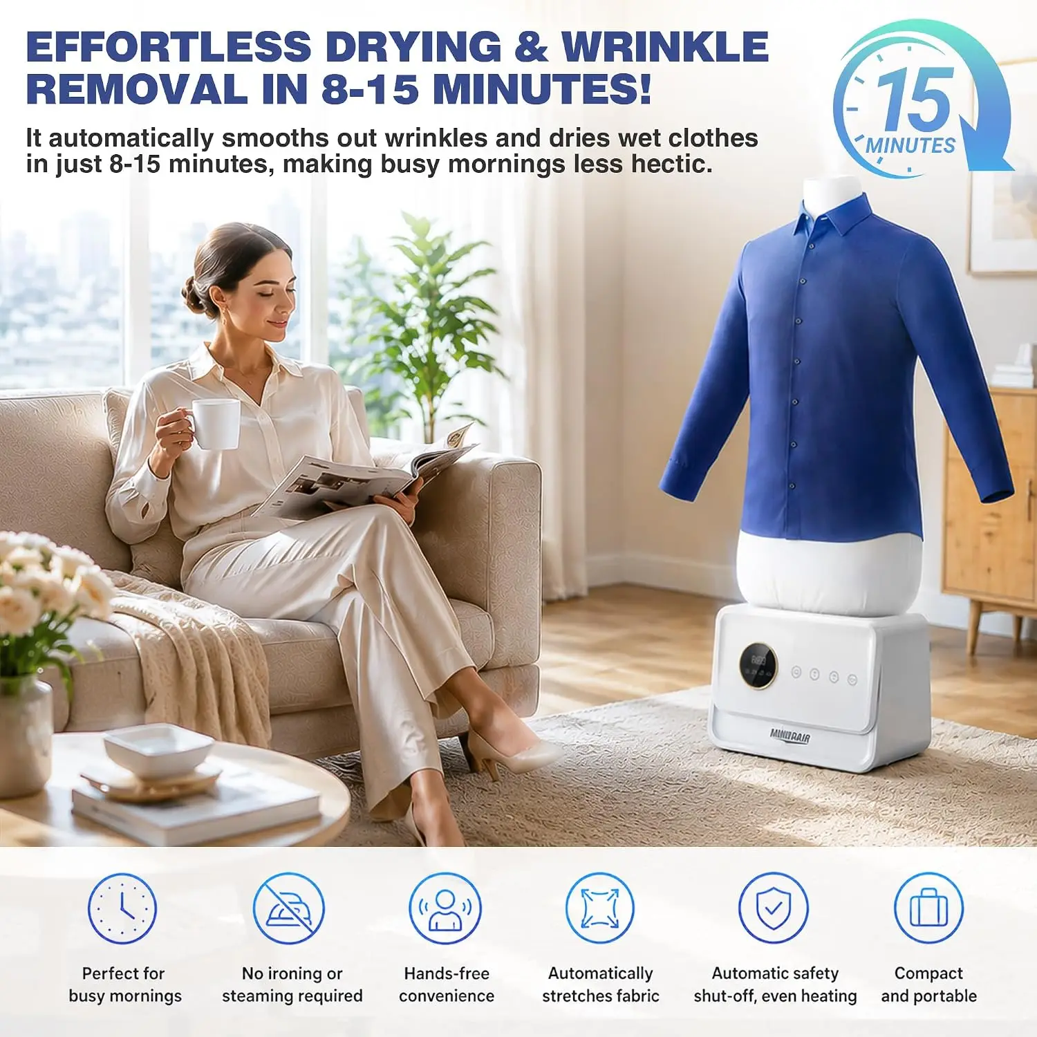 Automatic Ironing Machine, Portable Hands-Free Wrinkle Remover for Shirts & Pants, Gentle on All Fabrics, Ironing Machine Perfec