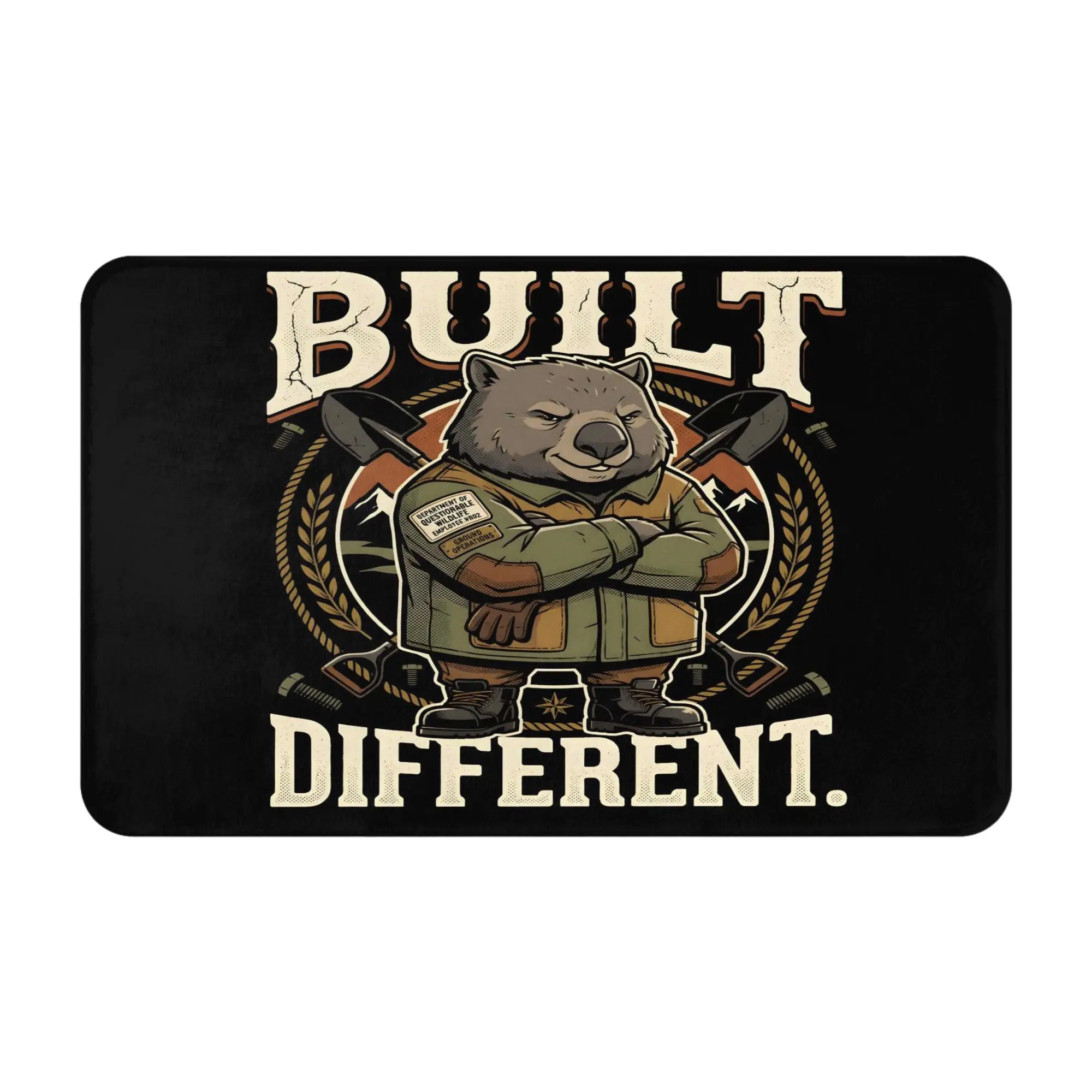 Built Different Tactical Wombat Vintage Graphic Doormat Bathroom Living Room Mat  Absorbent Home Decoration