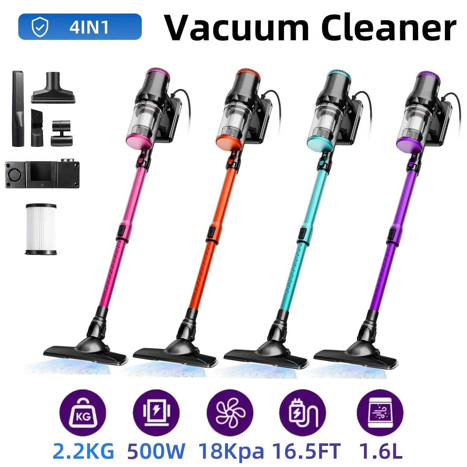 كابل أسبرادور دي مانو كون 500 وات كفوريل شفط دي 18 كيلو باسكال، باو رويدو، ليجيرا واي سين بولسا، فلتر HEPA، أسبرادور دي فار #1