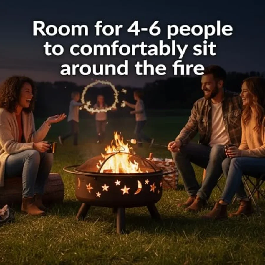 Cosmic 30 Fire Pit with Cooking Grate for Outdoor Use, Steel Construction, Black Finish, Rust-Resistant Dual-Purpose Design