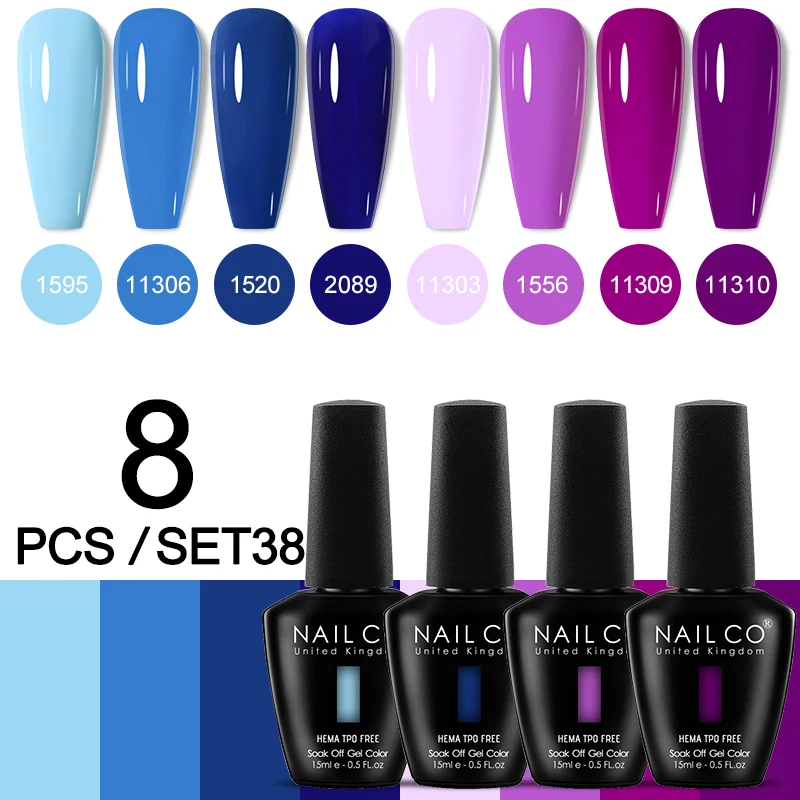 NAILCO 8pcs/Set 15ml Gel Nail Polish Kit Base Top Gel Nail Lacquer Art LED Varnish Semi Permanent UV Gel Soak Off Varnishes Nail