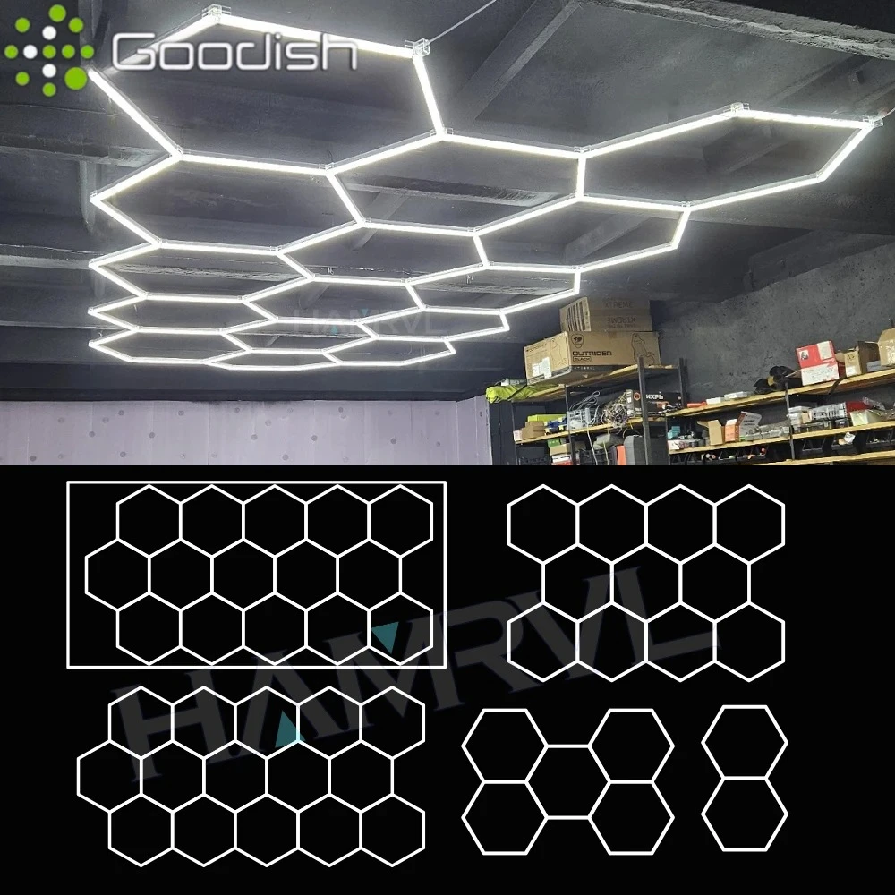 garage-led-ceiling-lights-hexagon-grids-lamps-tube-honeycomb-lighting-fixtures-for-car-workshop-warehouse-shop-office-gym-studio