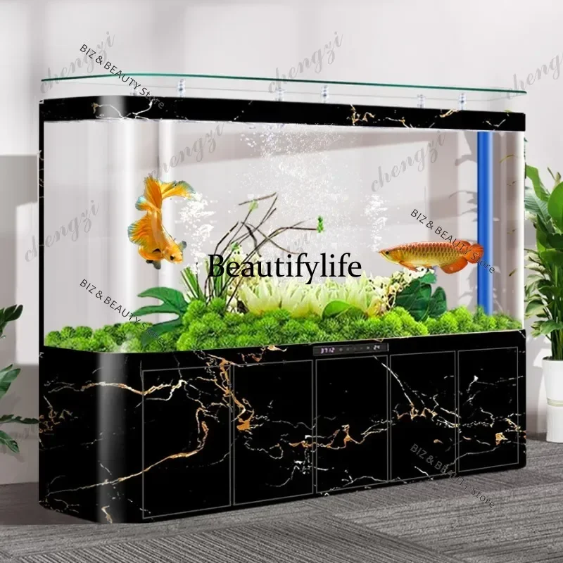 Large Arc Corner Fish Tank Aquarium Living Room Smart All-in-One System Bottom Filter, Self-Cleaning Home Furniture